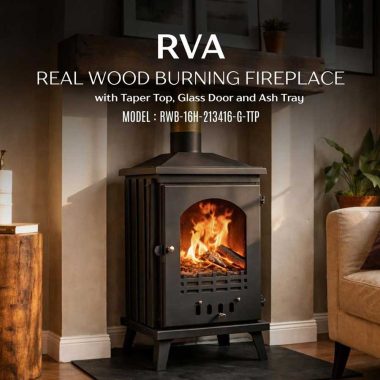 RVA Real Wood Burning Fireplace with Taper Top, with Glass Door and Ash Tray (RWB-16H-213416-G-TTP)